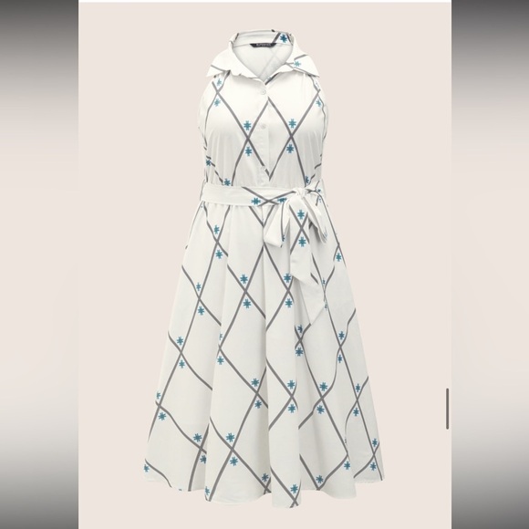 BloomChic Geometric Pocket Shirt Collar Sleeveless Dress - Picture 4 of 5